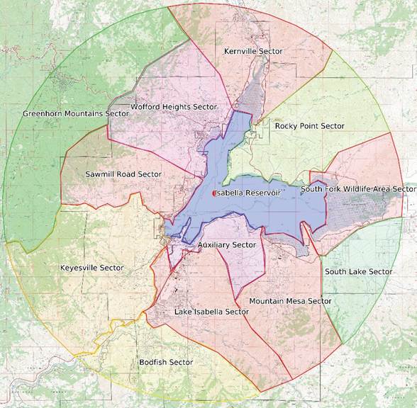 A map of the KRV Christmas Bird Count sectors